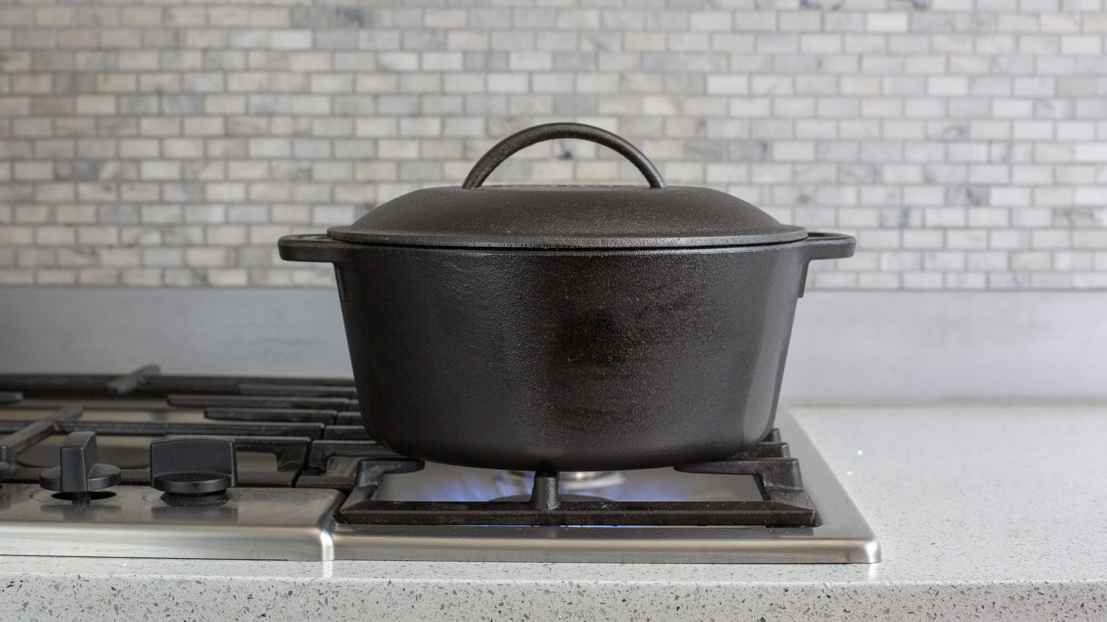 Pre-Seasoned 5 Quart Cast Iron Dutch Oven with Loop Handles & Lid