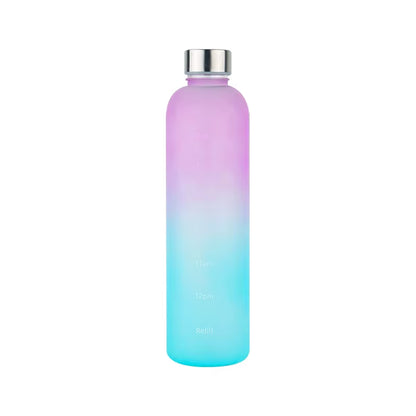 1Liter Water Bottle with Time Marker Leakproof Gym Fitness Sports Bottle for Outdoor Travel Plastic Frosted Drinking Bottles