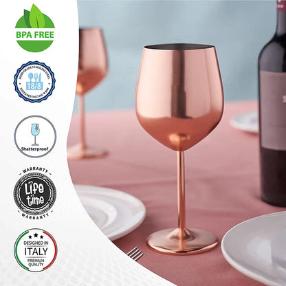 18 Oz Stainless Steel Wine Glasses, Unbreakable Wine Goblets, Rose Gold, 2 Pack