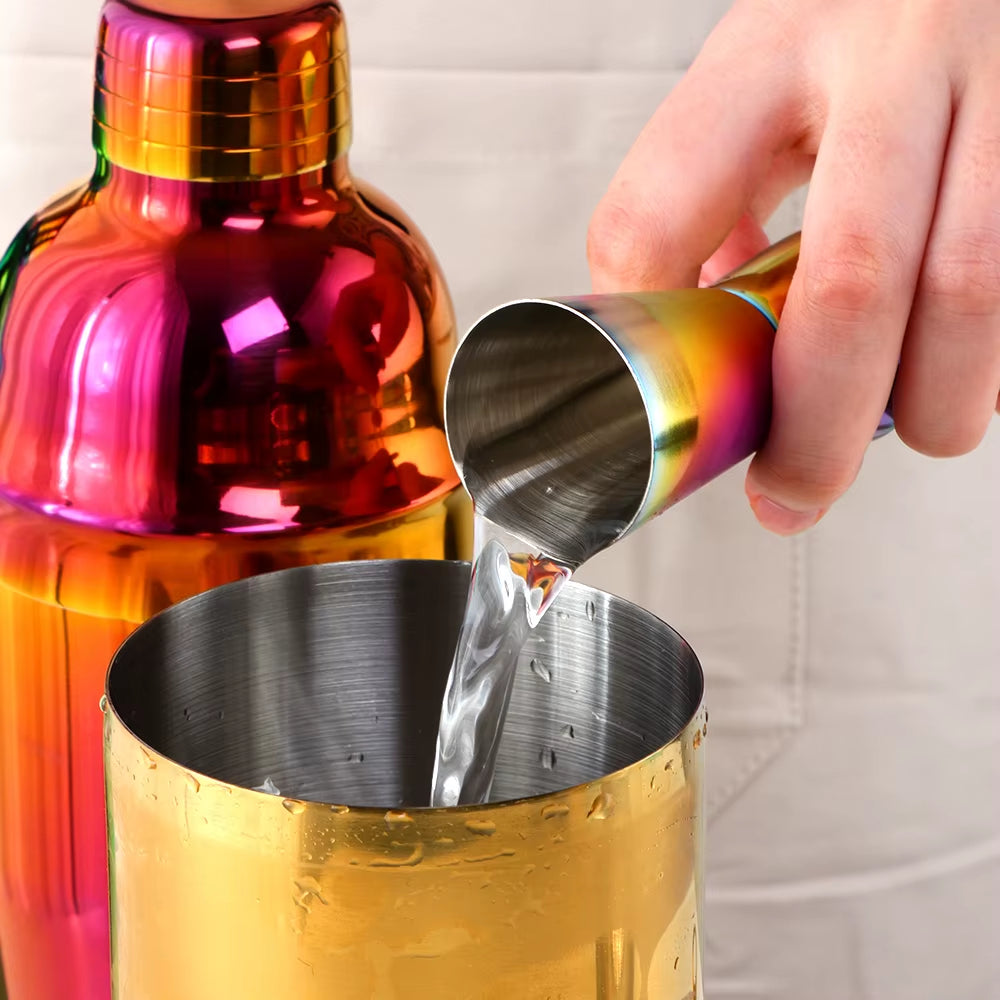 750ML Stainless Steel Boston Cocktail Set Shaker Wine Pourers Gold Bar Tool Set with Strainer Measure Cup Bartender