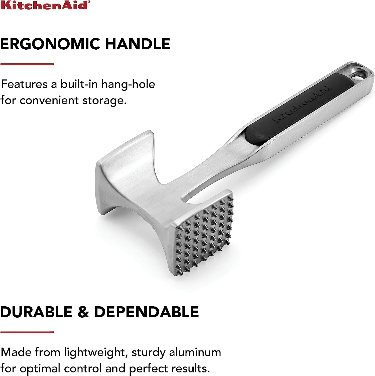 Meat Tenderizer for Pounding Meats, Nuts, Shellfish, Hang Hole for Easy Storage, Hand Wash, One Size