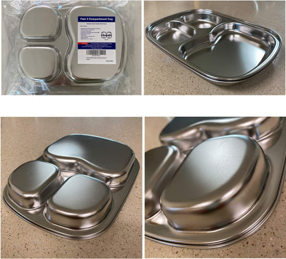Korean 3 Compartment Stainless Steel Divided Plates, BPA Free, Set of 2