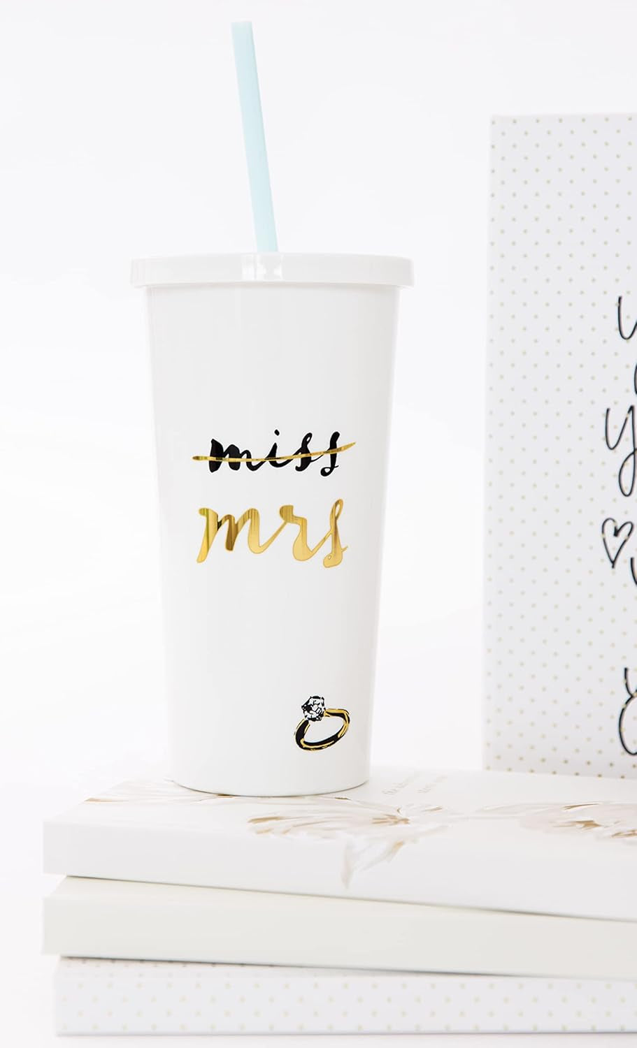 20 Oz Acrylic Bridal Tumbler with Lid and Straw, Slim Double Wall Tumbler, Miss to Mrs. (White)