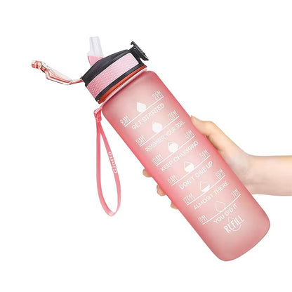 32 Oz Leakproof Water Gym Bottles with Times to Drink and Straw