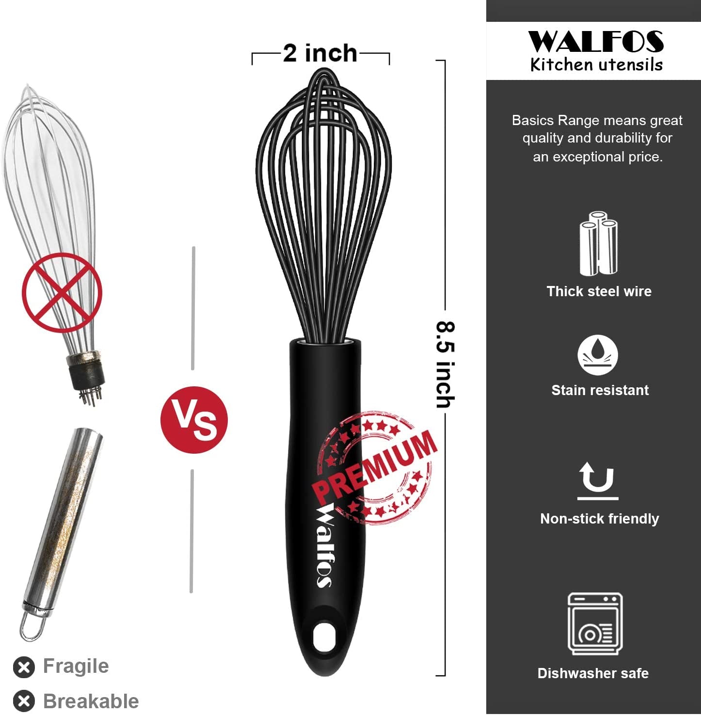 Silicone Whisk 8.5" – Heat-Resistant Balloon Egg Beater for Nonstick Cookware