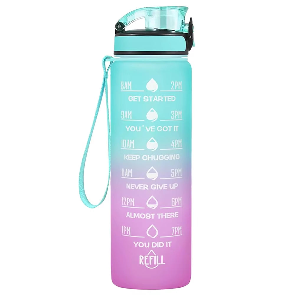 32 Oz Leakproof Water Gym Bottles with Times to Drink and Straw