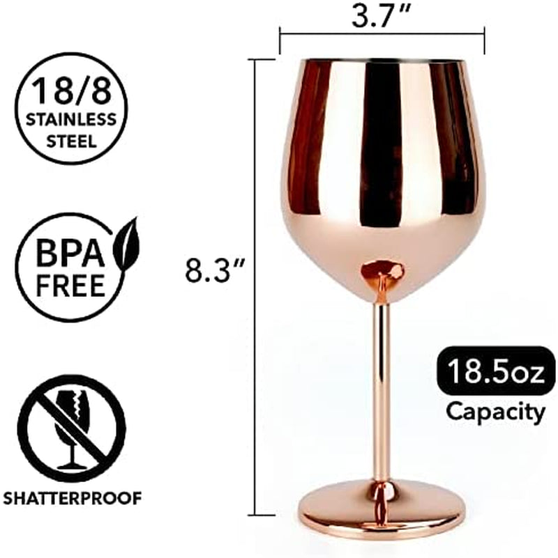 18.5 Oz Copper/Rose Gold Stem Stainless Steel Wine Glass - Set 4