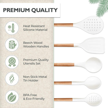 Silicone Cooking Utensils Set White–11Pcs Silicone Spatula Sets for Cooking 