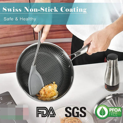Stainless Steel Frying Pan Nonstick Honeycomb with Lid Induction Ceramic Electric Gas Cooktops Compatible