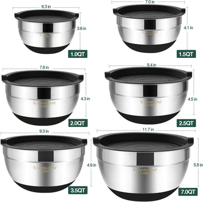 Umite Chef 6-Piece Stainless Steel Mixing Bowls with Airtight Lids