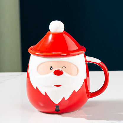 Santa Claus Ceramic Mug with Lid & Spoon