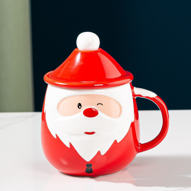 Santa Claus Ceramic Mug with Lid & Spoon