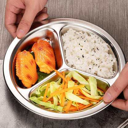 4 Pack Stainless Steel round Divided Plates, 9.5 Inch Dinner Snack Plates with 3 Compartment