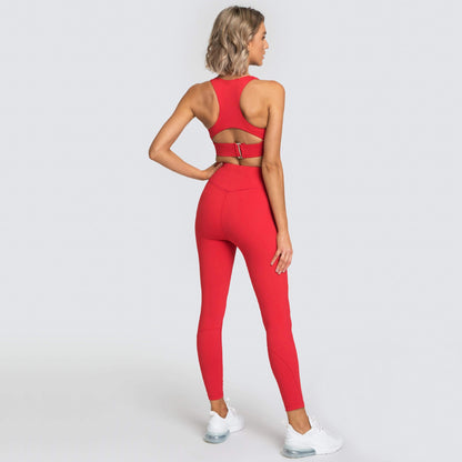 Women's Back Buckle Solid Yoga Fitness Suit