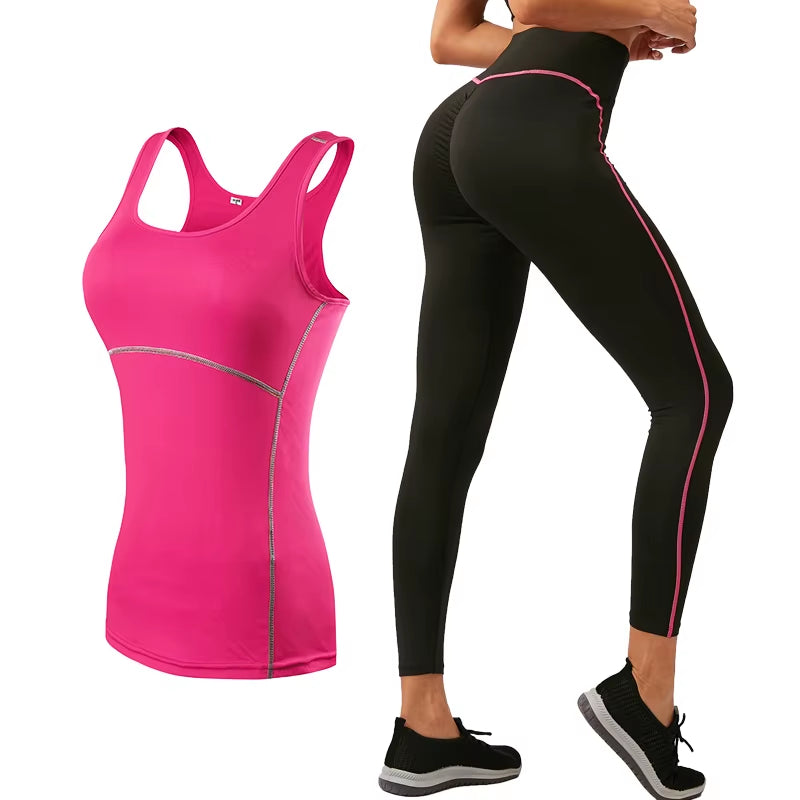 2023 Sports Running Cropped Top +Leggings Set Women Fitness Suit Yoga Sets Gym Trainning Set Clothing Workout Fitness Women Yo