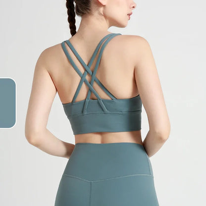 New Women Fitness Top Cross Back Breathable Shockproof 