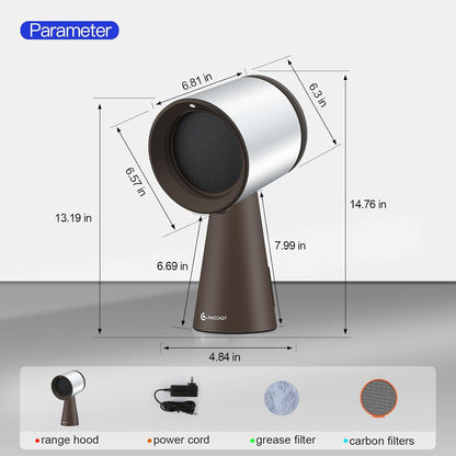 Portable Range Hood, Desktop Range Hood with 3 Speed Exhaust Fan, Low Noise Large Oil Collection Cup, Detachable Aluminum Filter