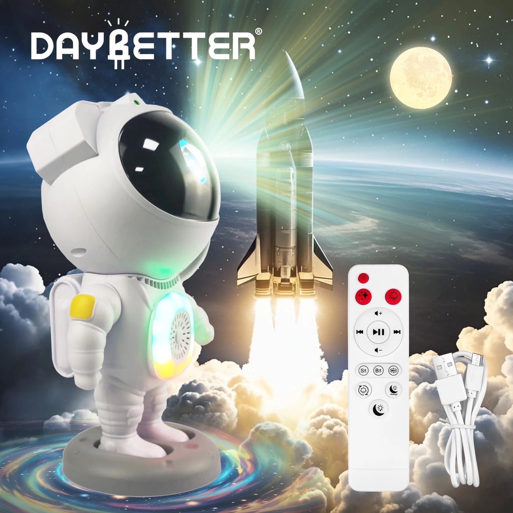 Astronaut Galaxy Projector Kids Night Light with Remote and Bluetooth Speaker