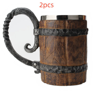 Rustic Viking-Style Wooden Beer Mug – Medieval Ale Tankard