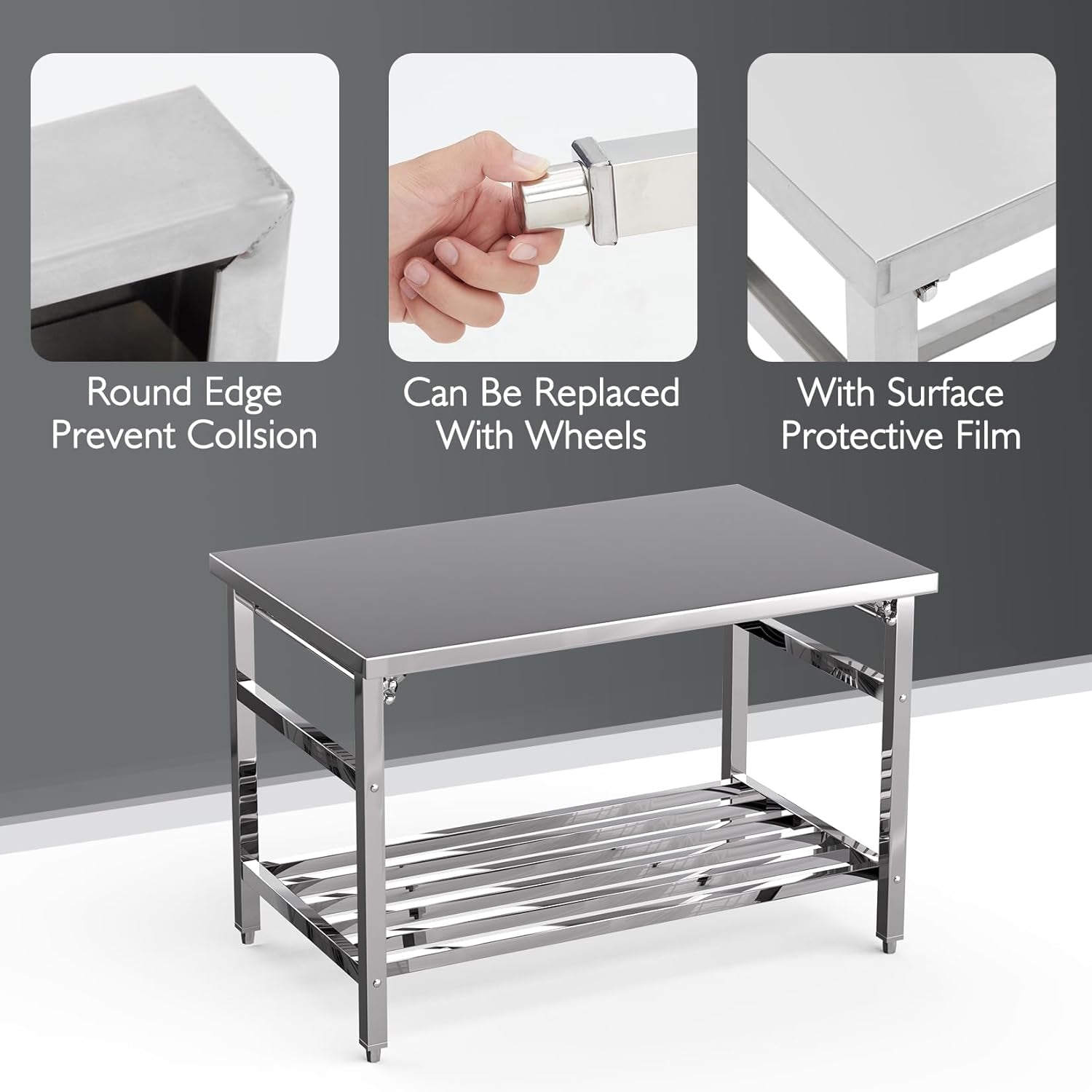 48 X 30 Inch Stainless Steel Heavy-Duty Folding Table with Undershelf for Prep & Work, NSF Certified