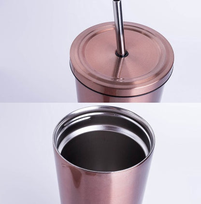 500ML Stainless Steel Empty Tumbler with Straw Lids Drinking Bottles