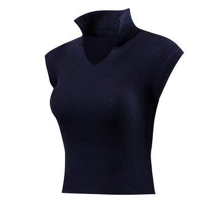 Seamless Ribbed High-Neck Crop Top