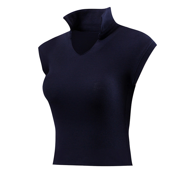 Seamless Ribbed High-Neck Crop Top