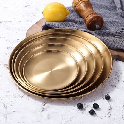 Retro Metal Round Tray – Stainless Steel Snack, Fruit, and Jewelry Tray