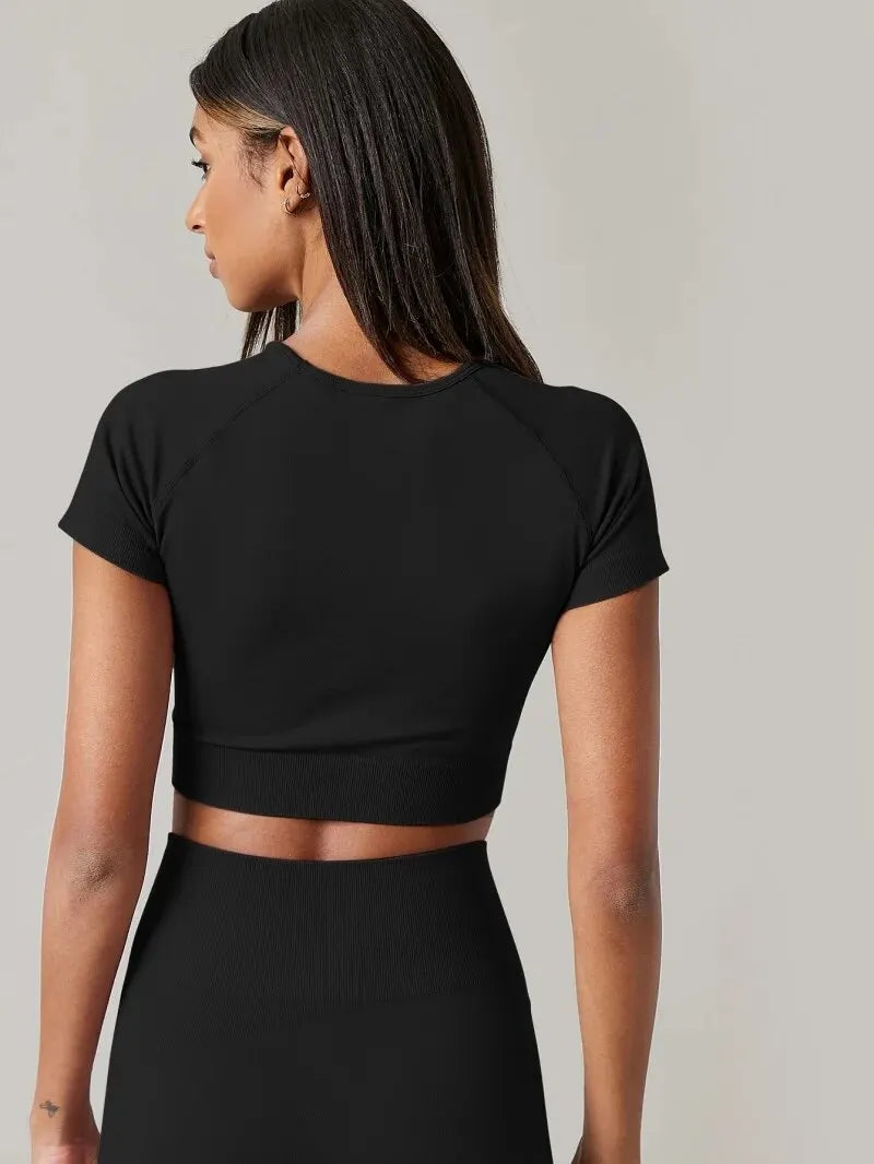 Women Seamless Fitness Short Sleeve