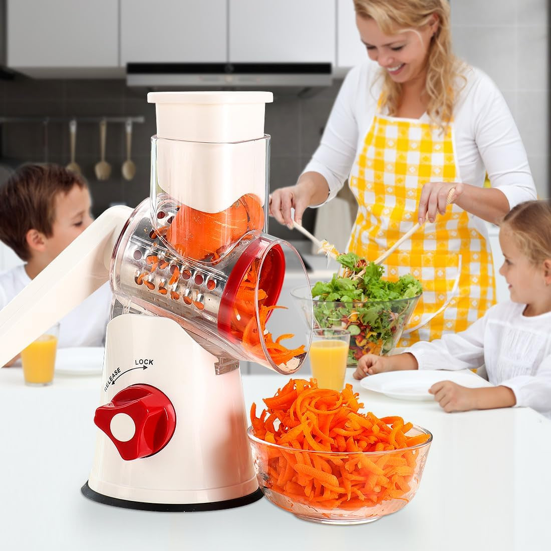 Rotary Cheese Grater Hand Crank, Kitchen Shredder Speed Mandolin Slicer with Handle and Drum Blades