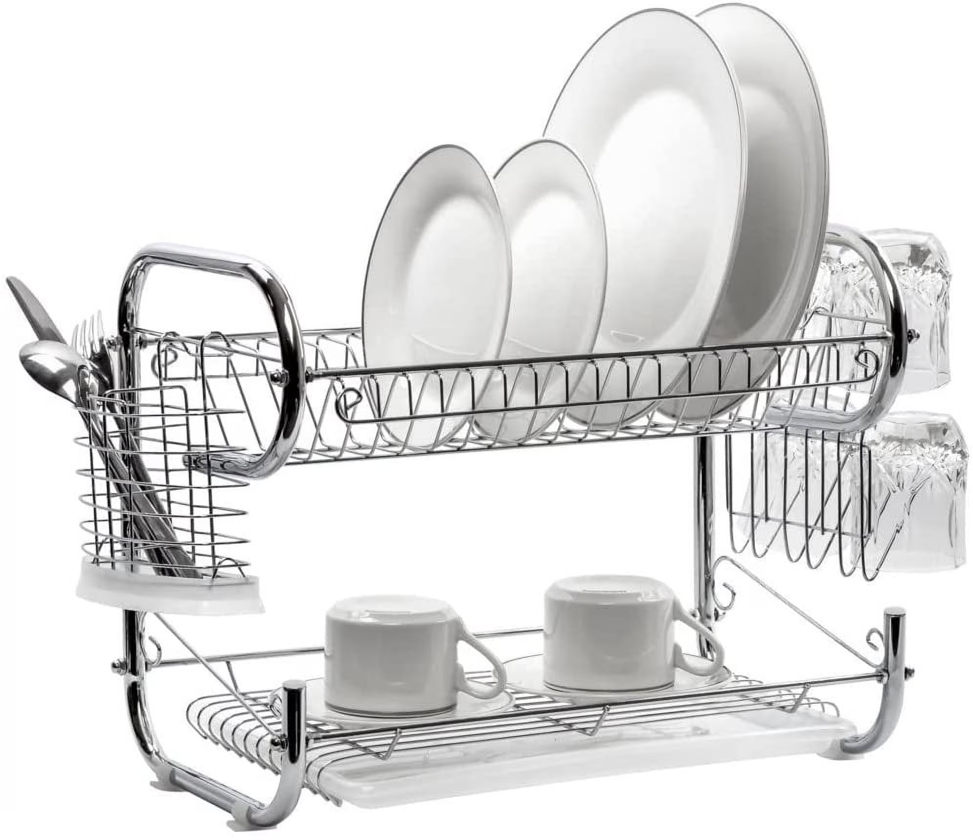 23-Inch Stainless Steel 2-Tier Dish Rack with Utensil Holder, Cutting Board Holder and Dish Drainer for Kitchen Counter 