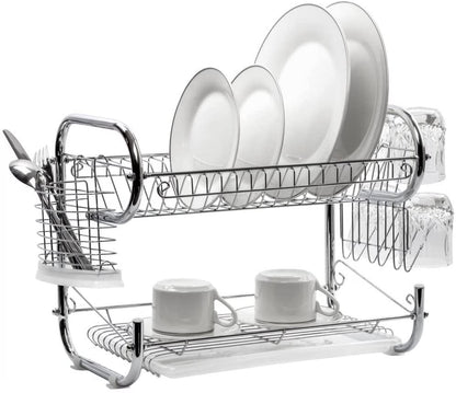 23-Inch Stainless Steel 2-Tier Dish Rack with Utensil Holder, Cutting Board Holder and Dish Drainer for Kitchen Counter 