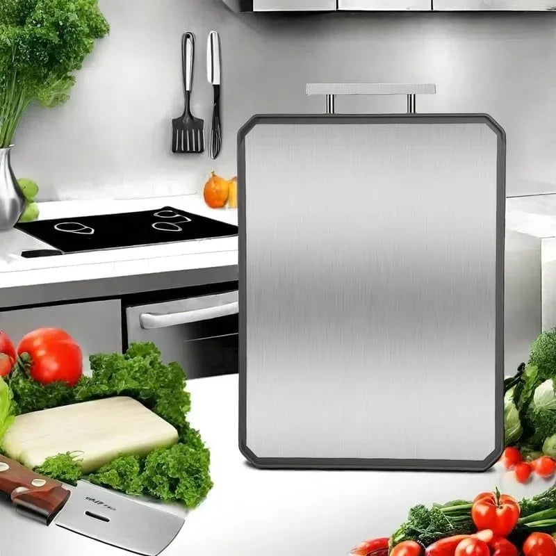 16x11 Inch Double-Sided Stainless Steel Cutting Board , Dishwasher Safe Chopping Board for Meat & Vegetables
