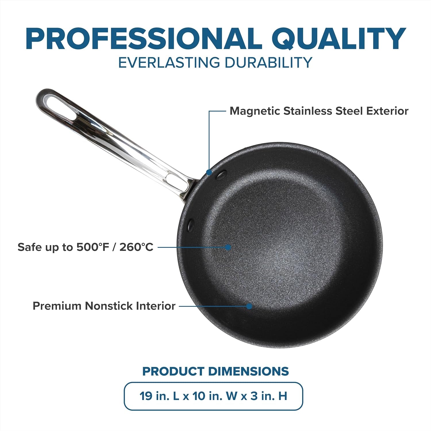 5-Ply Non Stick Frying Pan, 10 Inch Stainless Steel Nonstick Fry Pan, 5 Liters, Satin Finish
