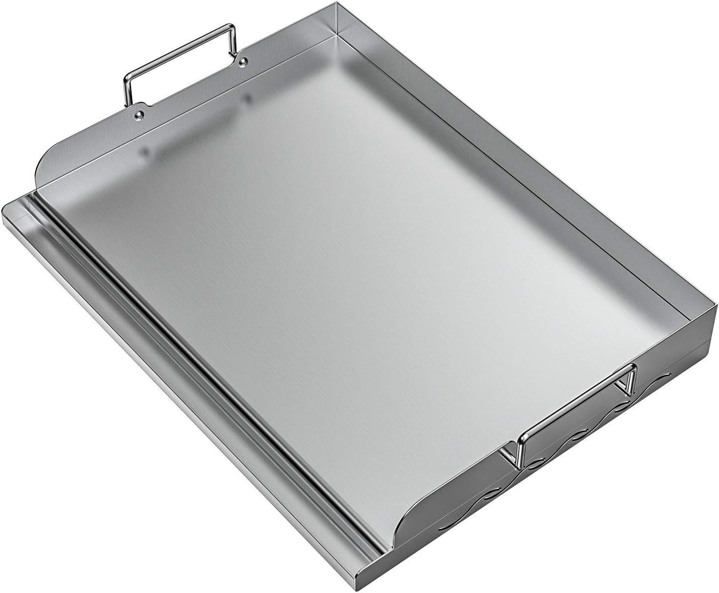 Universal Stainless Steel Griddle Flat Top Plate with Even Heating Bracing for BBQ Charcoal/Gas Grills, 17" X 13"
