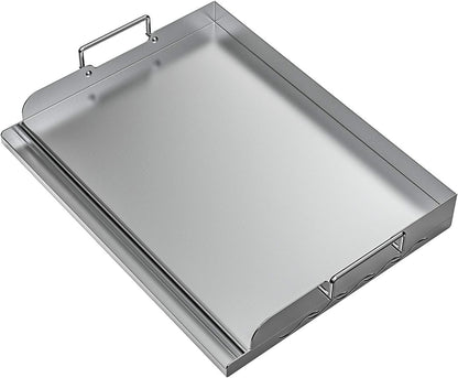 Universal Stainless Steel Griddle Flat Top Plate with Even Heating Bracing for BBQ Charcoal/Gas Grills, 17" X 13"