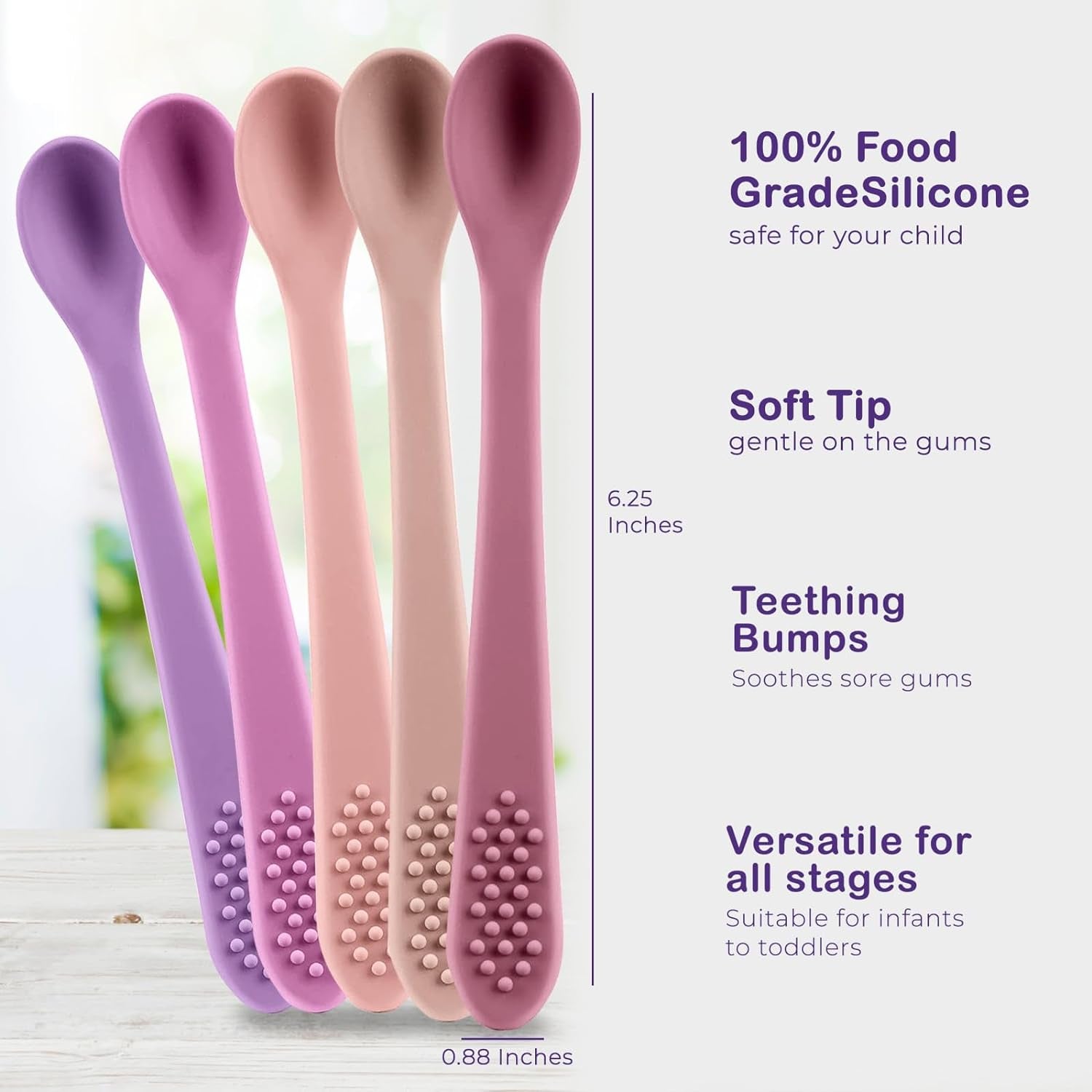 First Stage Silicone Baby Spoons – Soft, BPA-Free Self-Feeding Utensils for Infants