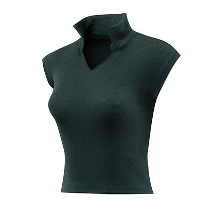 Seamless Ribbed High-Neck Crop Top