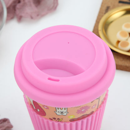 Set of Colorful Bamboo Coffee Cups with Silicone Lids and Grip Sleeves