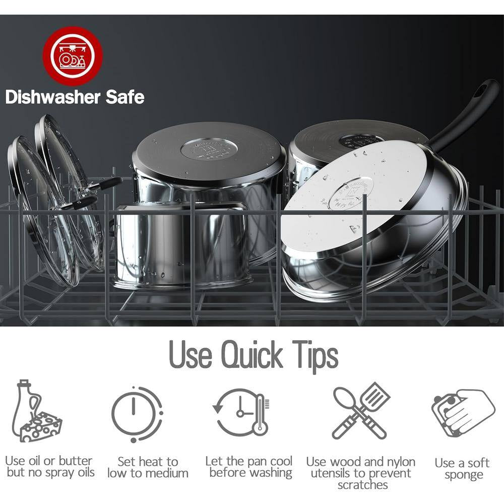 3 Qt. Stainless Steel Mirror Polished Sauce Pan with Silicone Wrapped Heat-Resistant Handle and Tempered Glass Lid