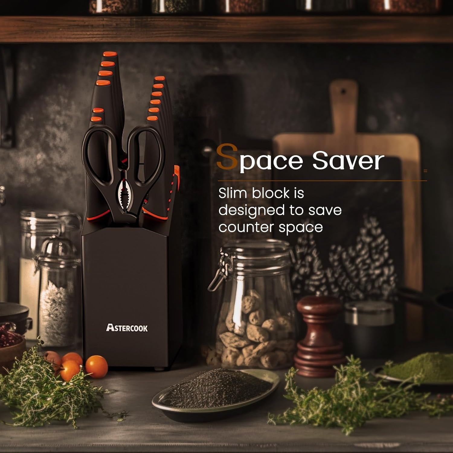 15 Pcs Dishwasher Safe Kitchen Knife Set with Built-In Sharpener, High Carbon German Stainless Steel Black Knife Block Set