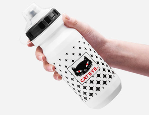 "CATEYE" Cycling Water Bottle - White with Black Cat Design