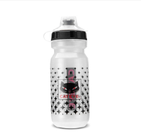 "CATEYE" Cycling Water Bottle - White with Black Cat Design