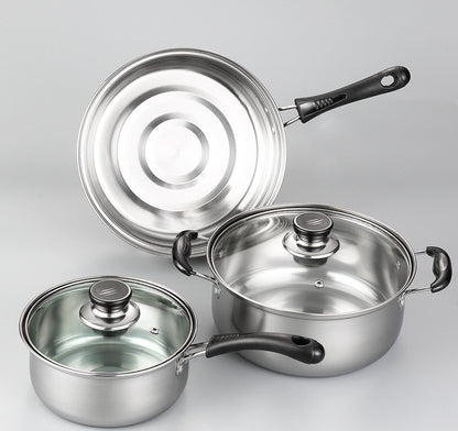 Stainless Steel Kitchenware Set – Three-Piece Pot & Wok Gift Combo
