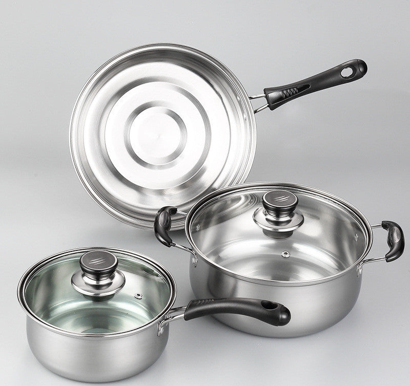 Stainless Steel Kitchenware Set – Three-Piece Pot & Wok Gift Combo
