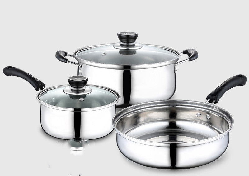 Stainless Steel Kitchenware Set – Three-Piece Pot & Wok Gift Combo