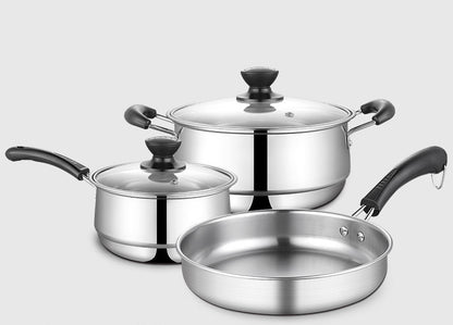 Stainless Steel Kitchenware Set – Three-Piece Pot & Wok Gift Combo