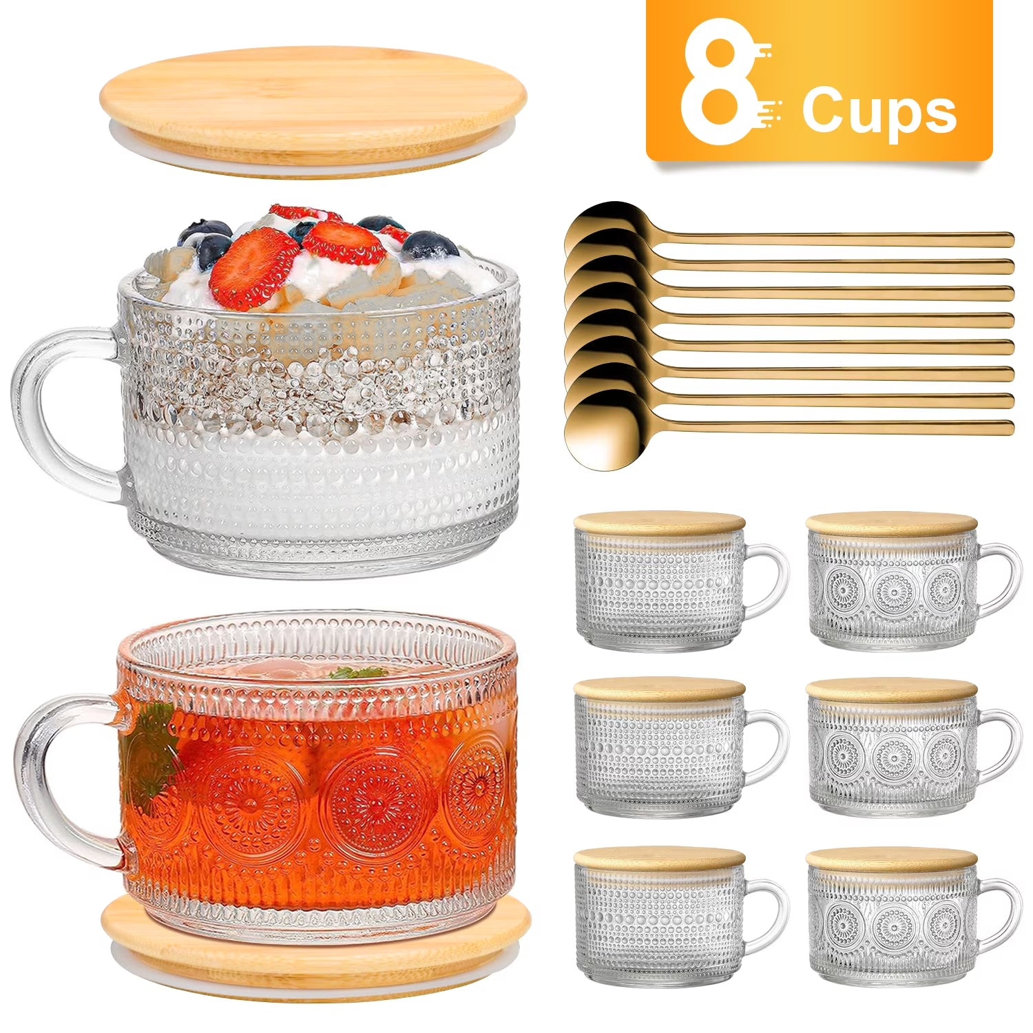 4-Pack 14oz Vintage Glass Coffee Mugs 