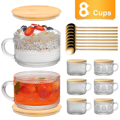 4-Pack 14oz Vintage Glass Coffee Mugs 