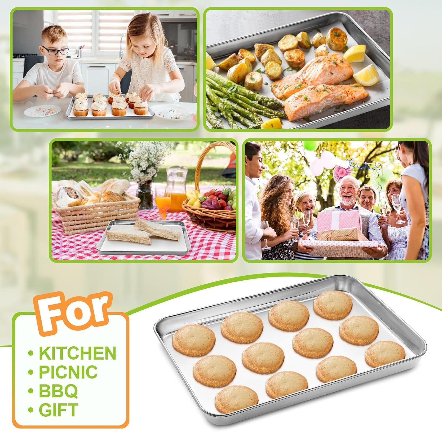16 X 12 X 1 Inch Stainless Steel Baking Sheet Set of 2, Non Toxic, Mirror Finish & Rust Free, Dishwasher Safe